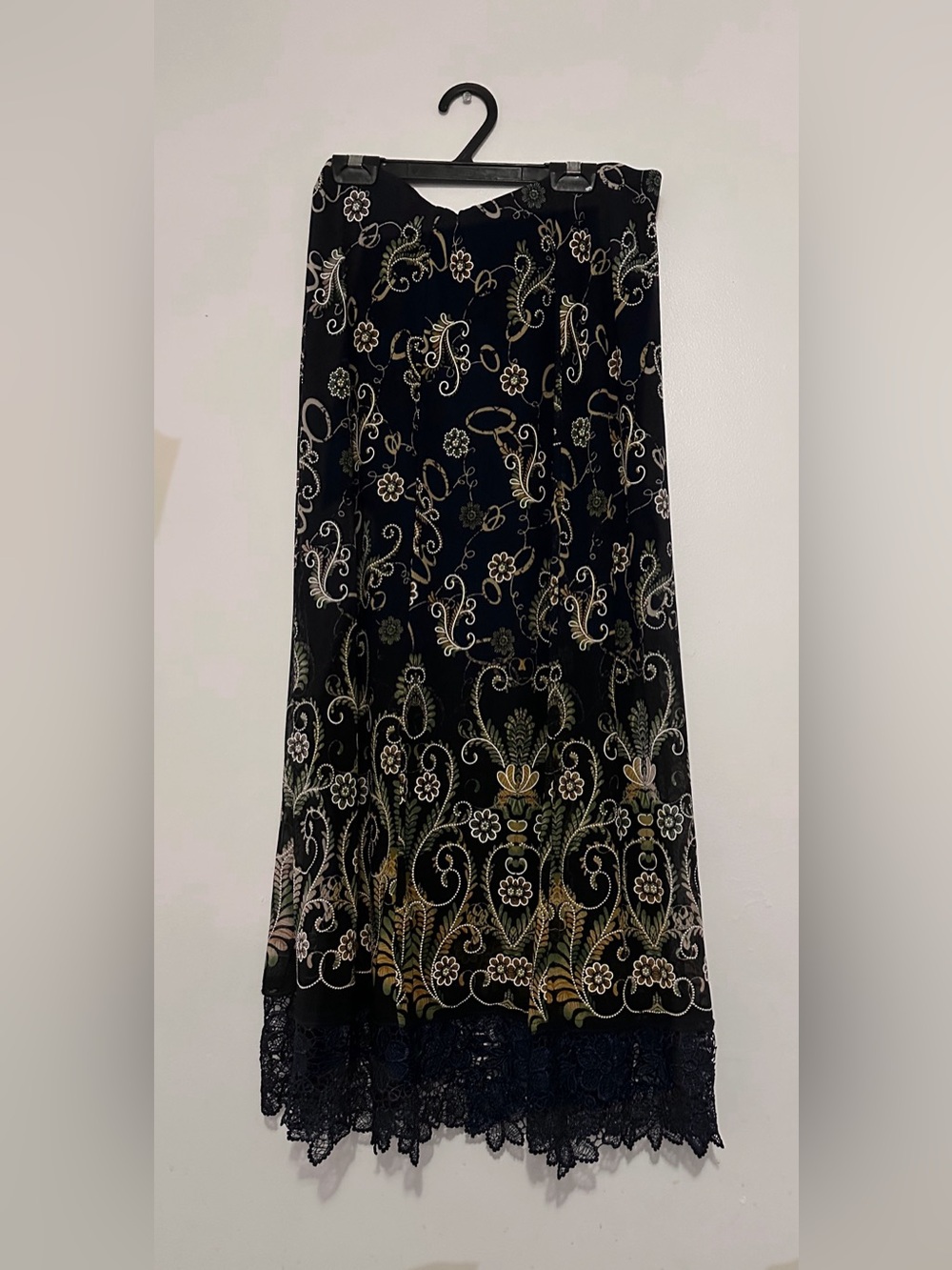 Black Floral Embroidered Maxi Skirt